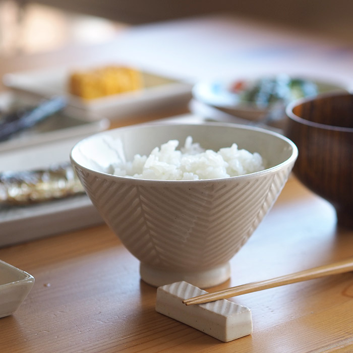 オリメ　Pヘリンボーン　茶碗　大　ホワイト　/　ORIME