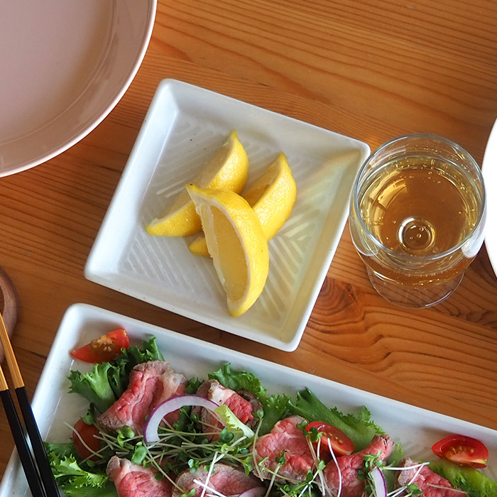 オリメ　Pヘリンボーン　正角皿　ホワイト　/　ORIME