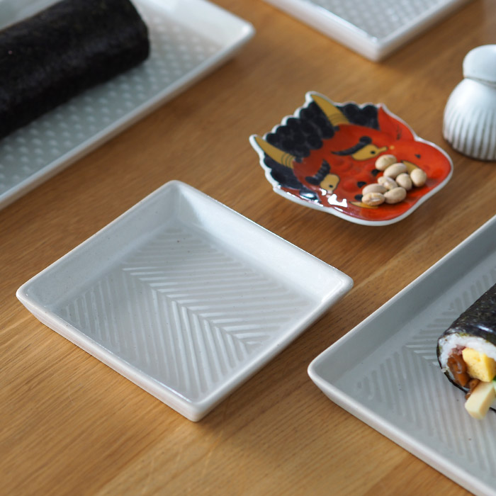 オリメ　Pヘリンボーン　正角皿　ホワイト　/　ORIME