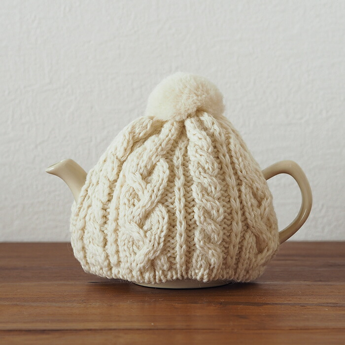 サンク　ハイランド2000　ケーブル編みティーコージー　2カップ用　アイボリー　/　CINQ　※