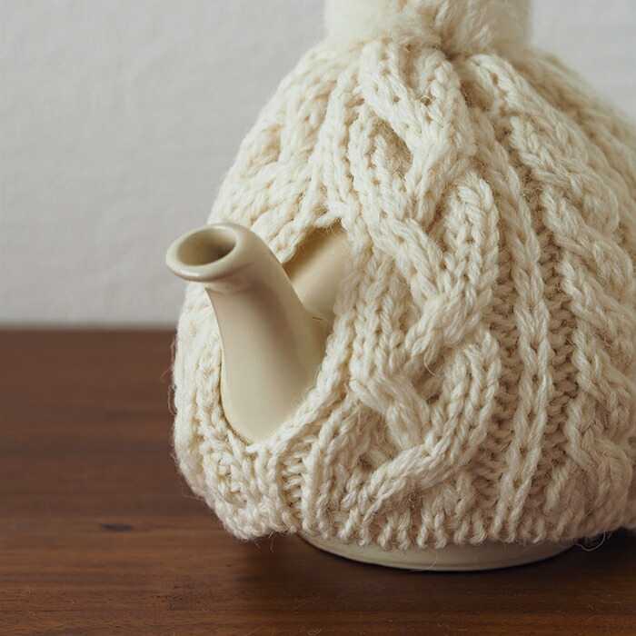 サンク　ハイランド2000　ケーブル編みティーコージー　2カップ用　アイボリー　/　CINQ　※