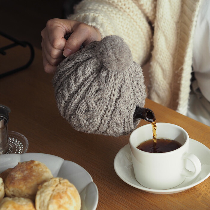 サンク　ハイランド2000　ケーブル編みティーコージー　2カップ用　ナチュラル　/　CINQ　※