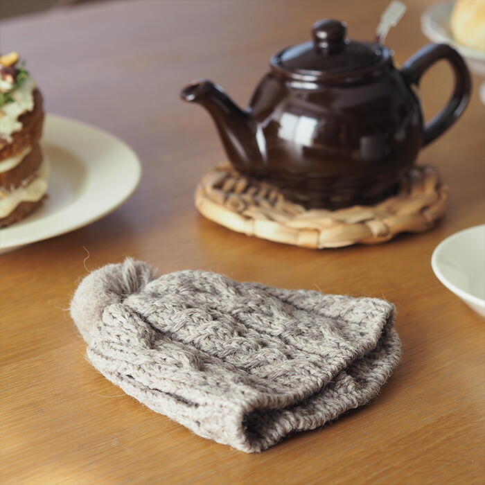 サンク　ハイランド2000　ケーブル編みティーコージー　2カップ用　ナチュラル　/　CINQ　※