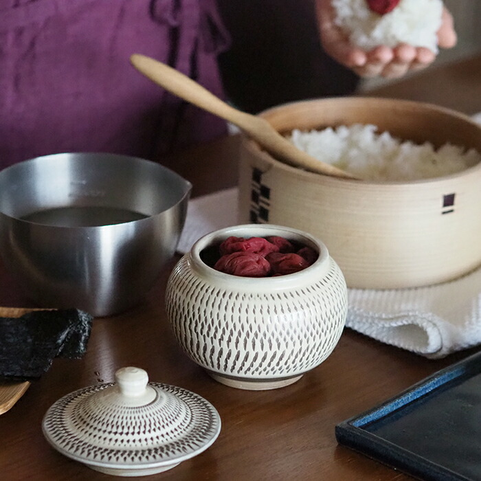 小鹿田焼　小袋窯　2合壺　飛びかんな