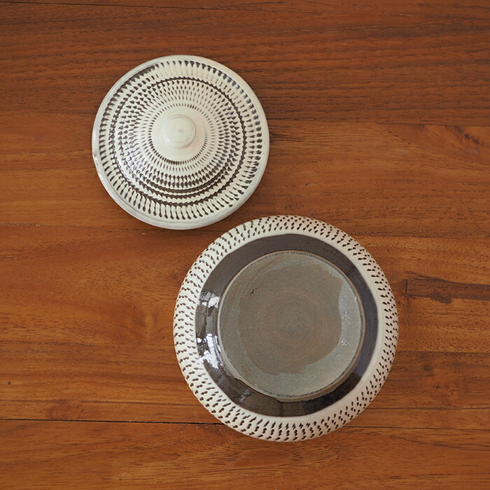 小鹿田焼　小袋窯　3合壺　飛びかんな