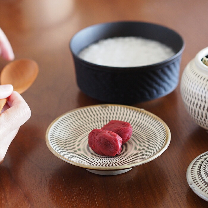 小鹿田焼 小袋窯 4寸皿 飛びかんな