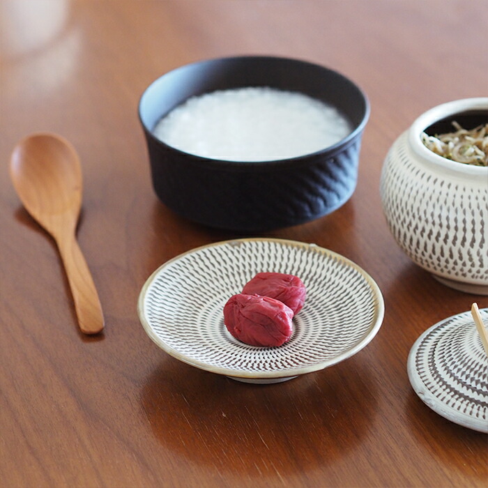 小鹿田焼　小袋窯　4寸皿　飛びかんな