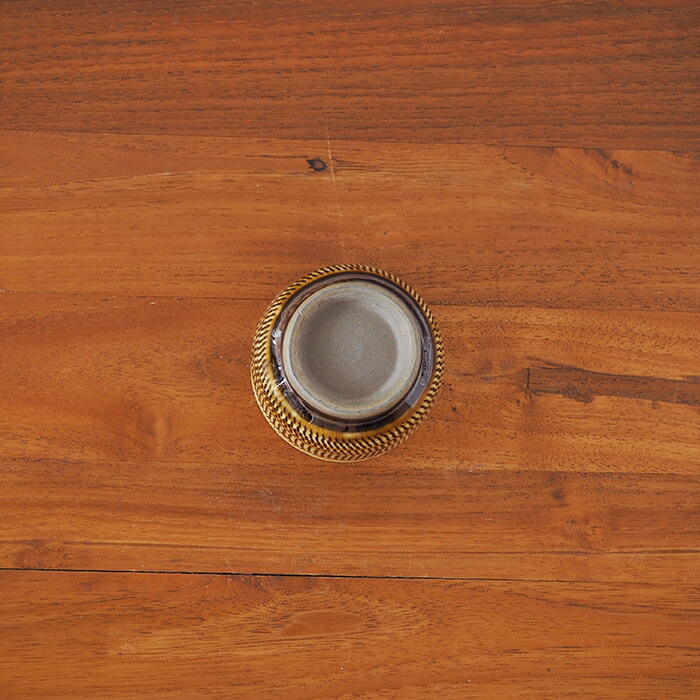 小鹿田焼　小袋窯　湯呑み　飴釉飛びかんな