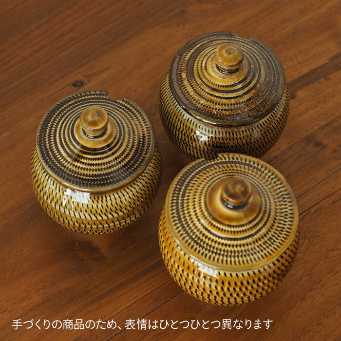 小袋窯　2合壺　飴釉飛びかんな