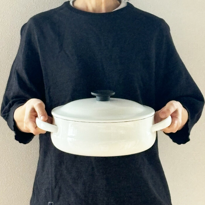 野田琺瑯　LUKE（ルーク） 浅型キャセロール 25cm　ホワイト